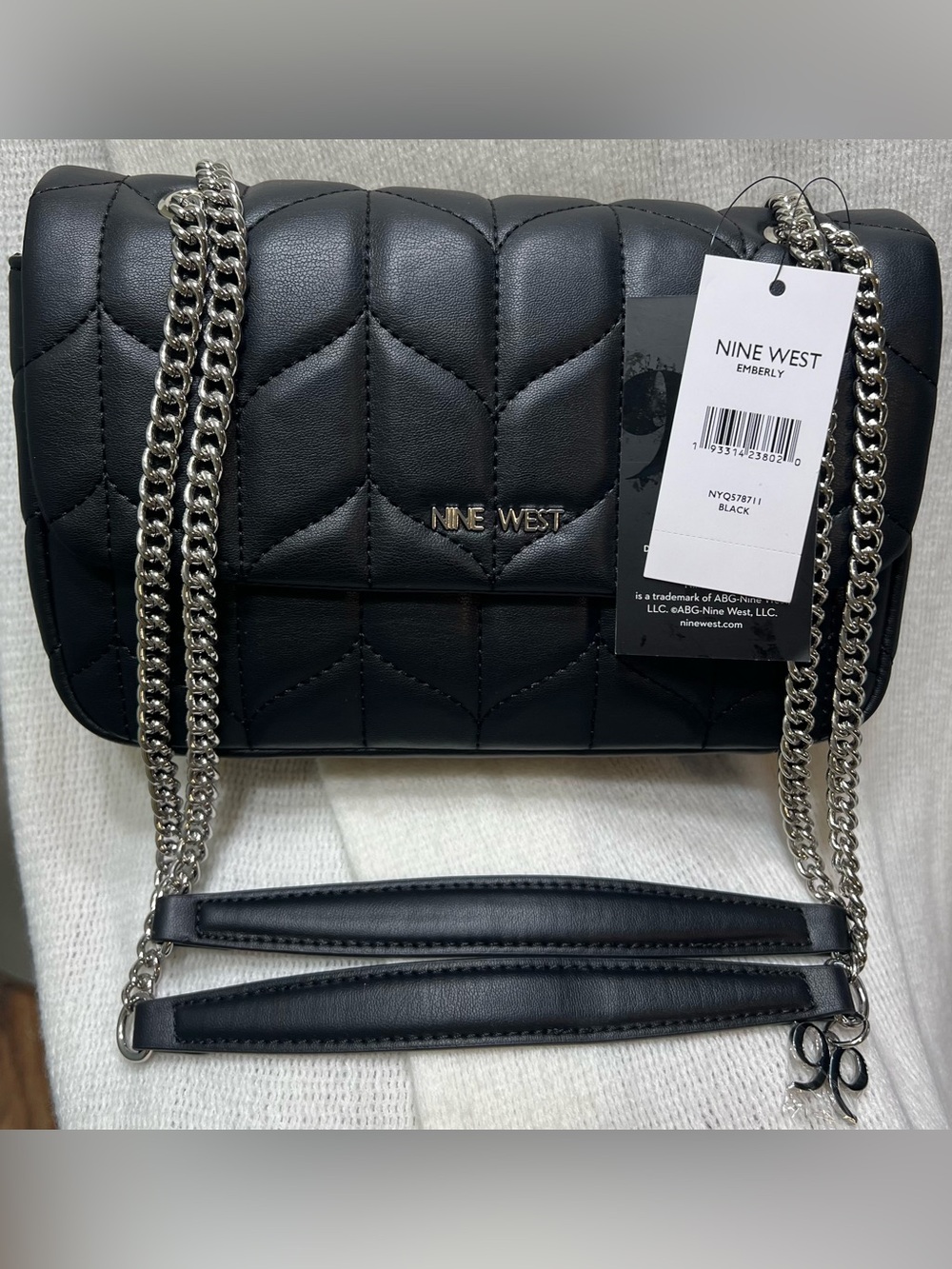 Nine West Quilted Black Chain Crossbody Bag